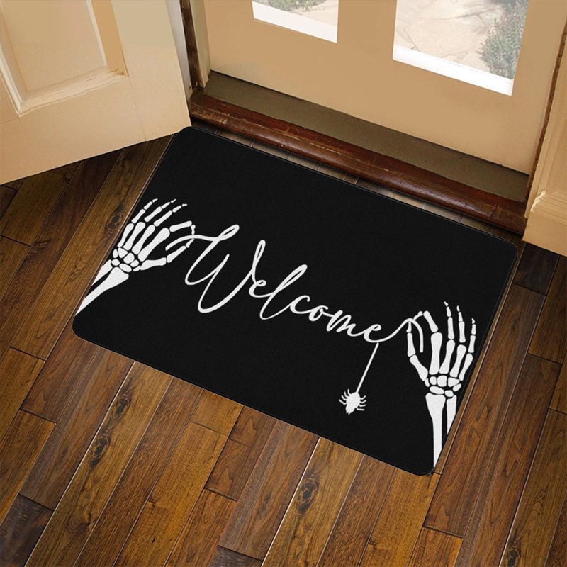 Halloween Door Mat - Spooky Entryway Rug with Pumpkin Design, 23.62x15.75in, Black E