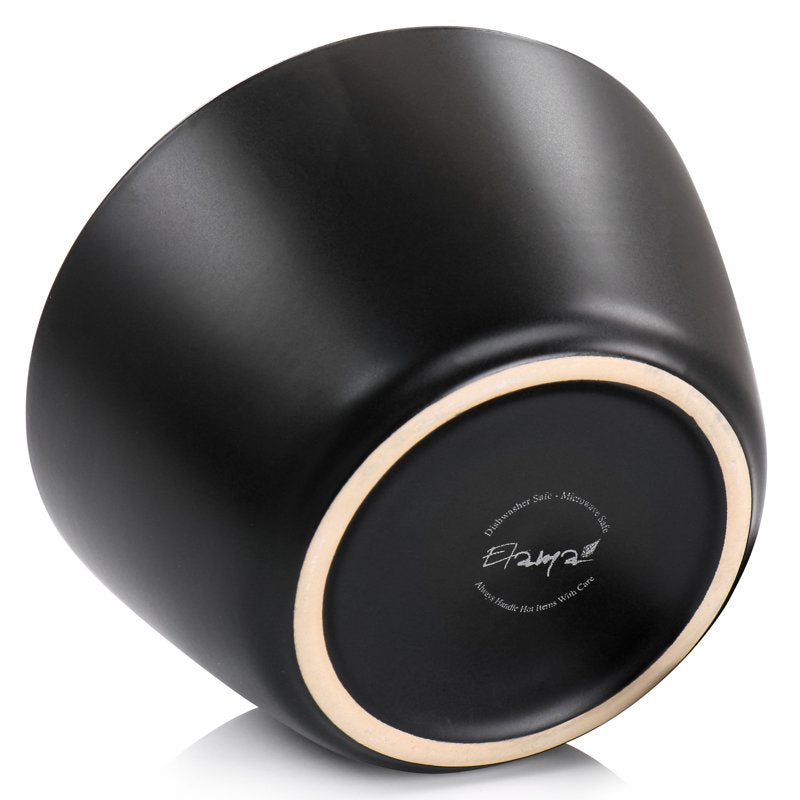 6 Piece Matte Black Stoneware Bowl Set with Gold Rim