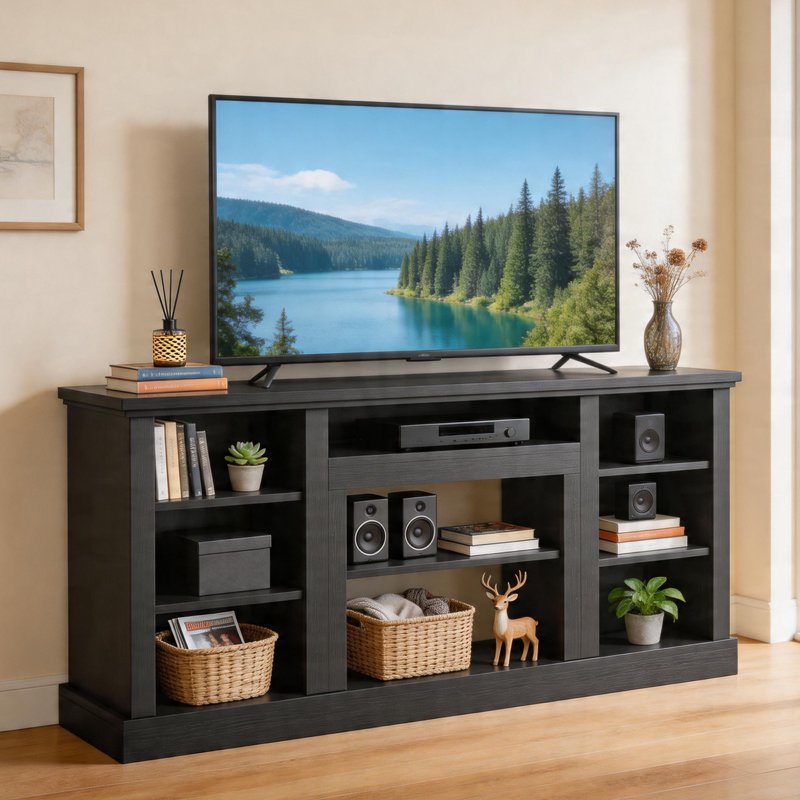 70" Farmhouse TV Stand with Adjustable Shelf for 75/80 Inch TVs