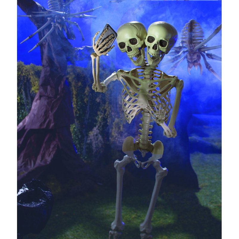Lifesize Two-Headed Skeleton Halloween Decor - Posing Home & Yard Decor