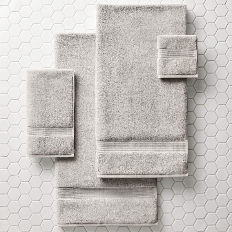 Soft Silver Cotton Bath Towel Set - 4 Piece, Extra Absorbent & Loftier