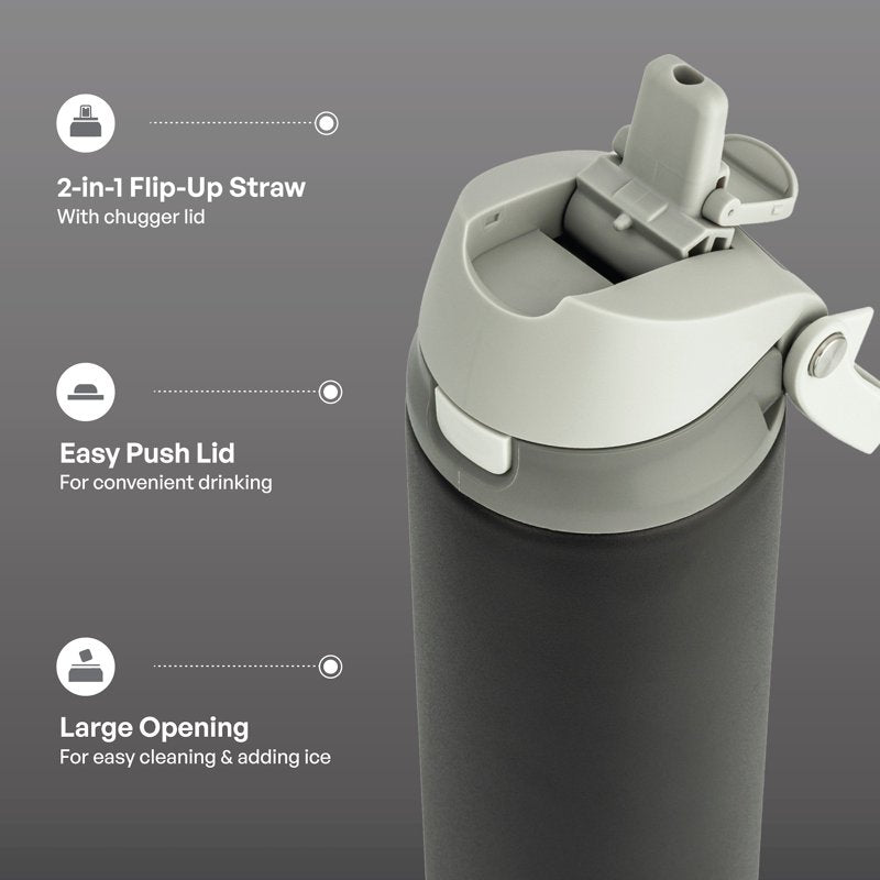 24oz Stainless Steel 2-in-1 Water Bottle with Straw & Chug Lid - Black & Grey