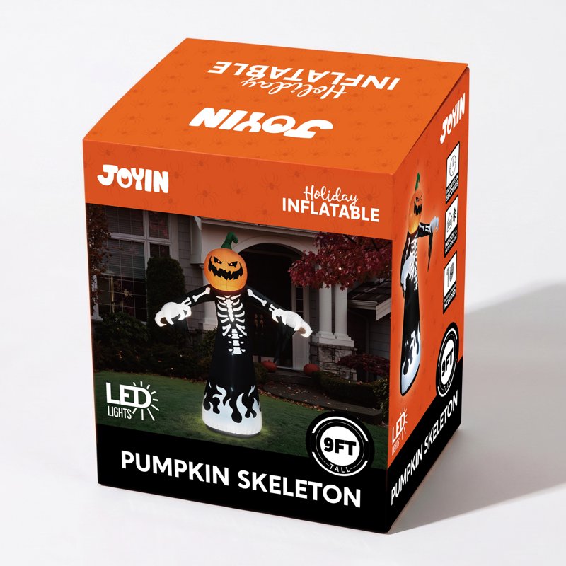 Halloween Inflatable Pumpkin Skeleton Decoration with LED Lights - 9 ft
