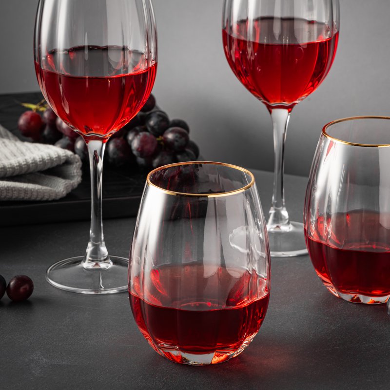 Scalloped Wine Glass Set with Gold Rim - 4 Piece
