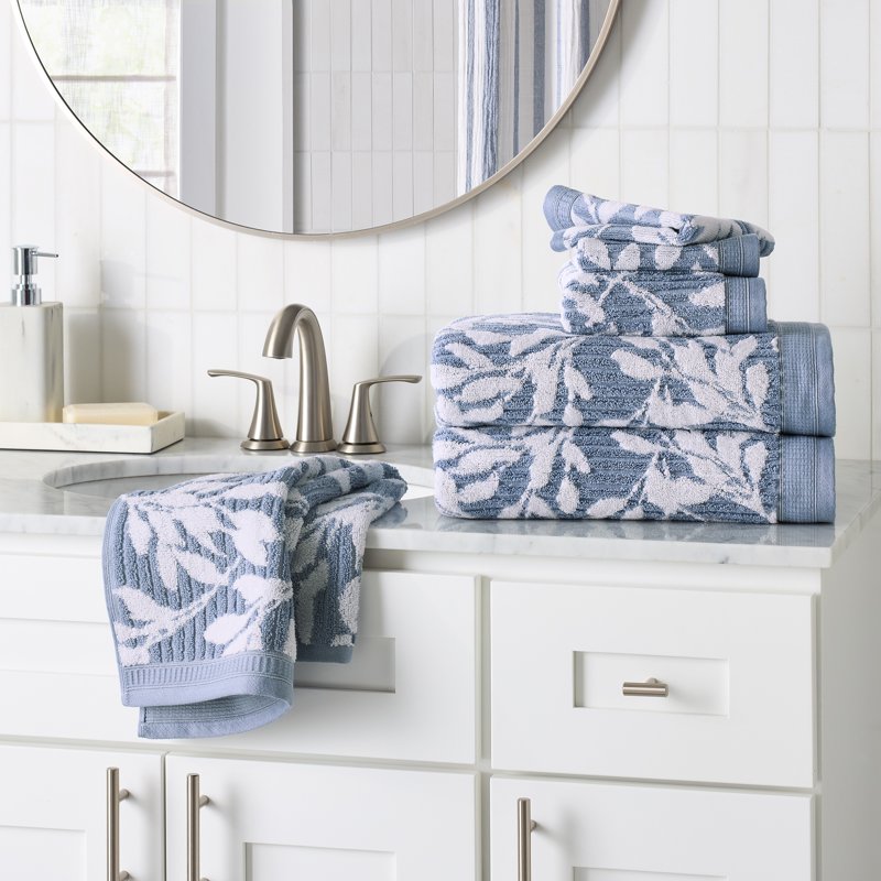 Soft Floral Bath Towel - Blue Silver/Arctic White - 30x56 Inches - Absorbent & Fade Resistant