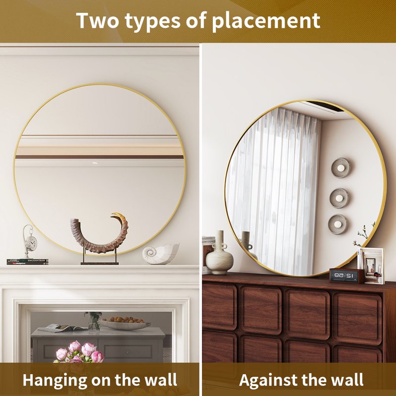 Round Wall Mirror 36 Inch Aluminum Frame Bathroom Vanity Mirror Gold