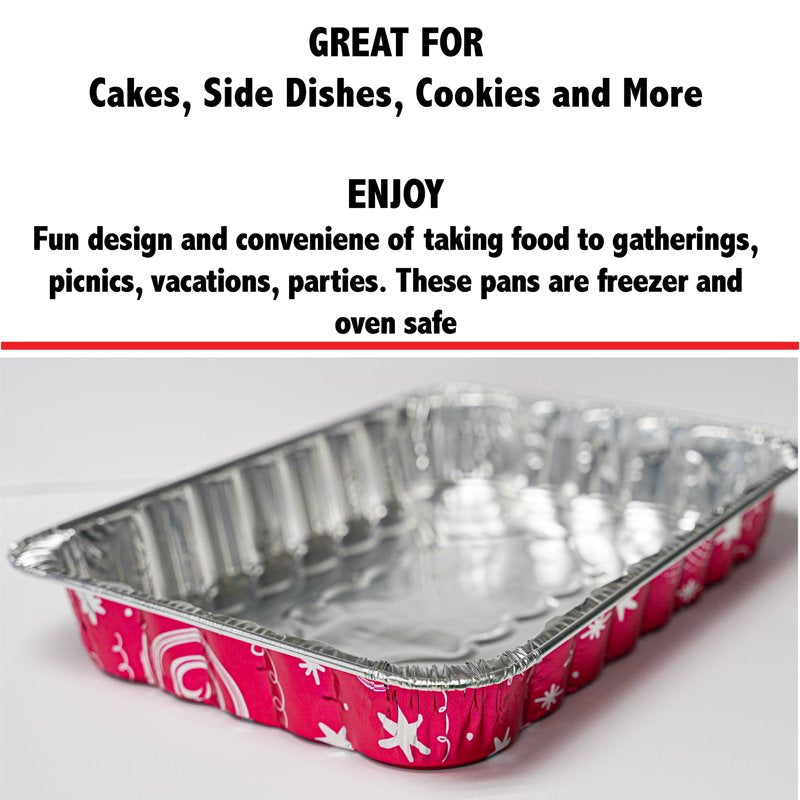 3-Pack Whimsical Red Aluminum 13" x 9" Cake Pans with Lids