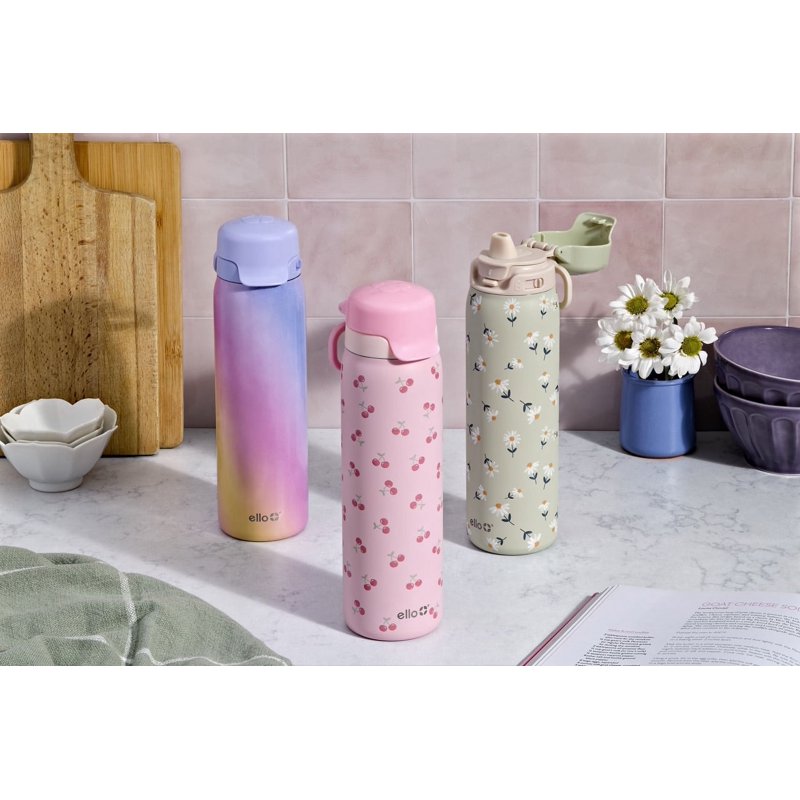 Insulated Stainless Steel Water Bottle with Straw Lid - Cherries
