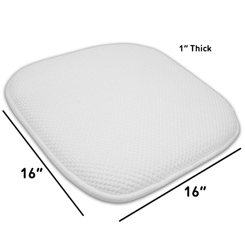 Memory Foam Chair Pad 16" x 16" Non-Slip Back - White, 4-Pack