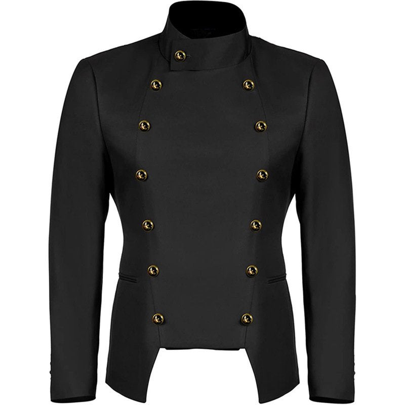 Men's Fall Casual Button-Embellished Stand-Collar Jacket - Black, L