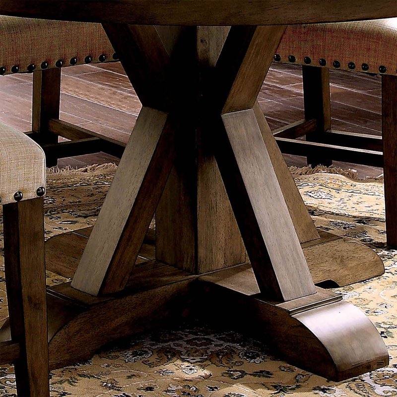 Round Pedestal Dining Table - Rustic Light Oak Finish, Seats 4