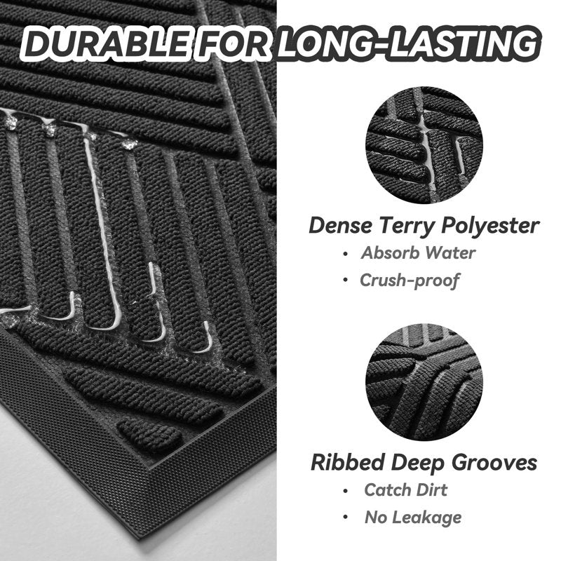Outdoor Doormat Set 17x30 Inches Crosshatch Black Non-Slip Entryway Mats - 2 Piece Variation of 17" x 30" 2-Piece, Crosshatch-Black, Single