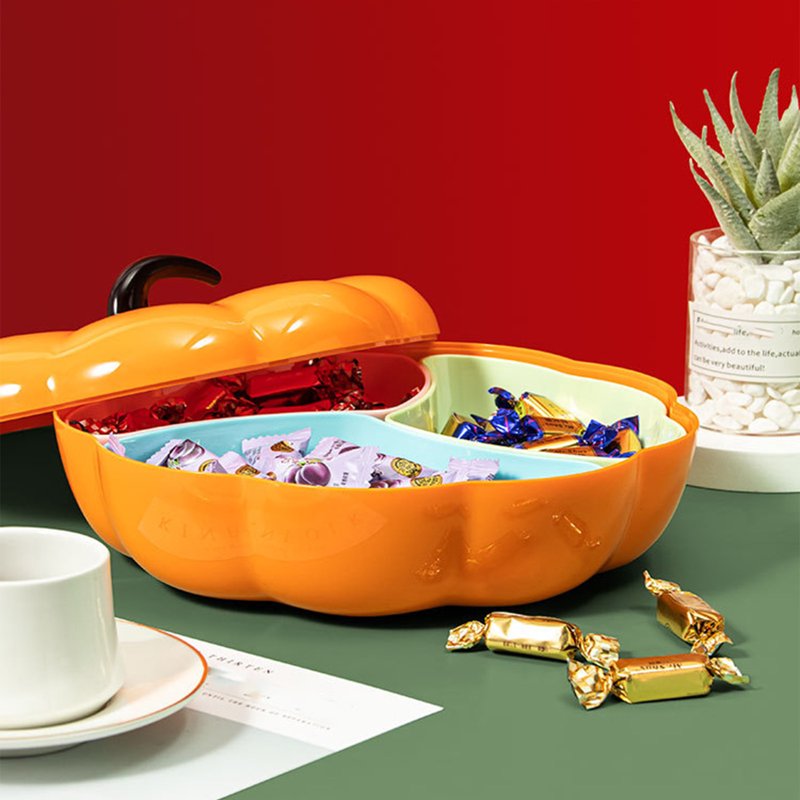 Pumpkin Serving Bowl with Lid - Divided Food Display Tray for Halloween & Fall Parties