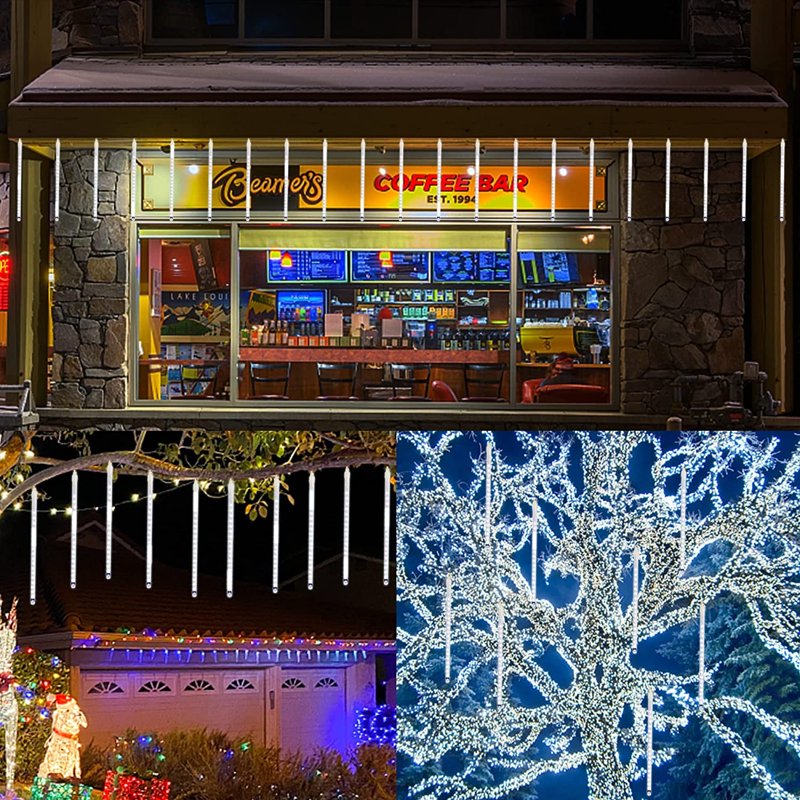 10cm White Falling Rain Fairy String Lights - Waterproof LED Meteor Shower for Xmas Wedding Party