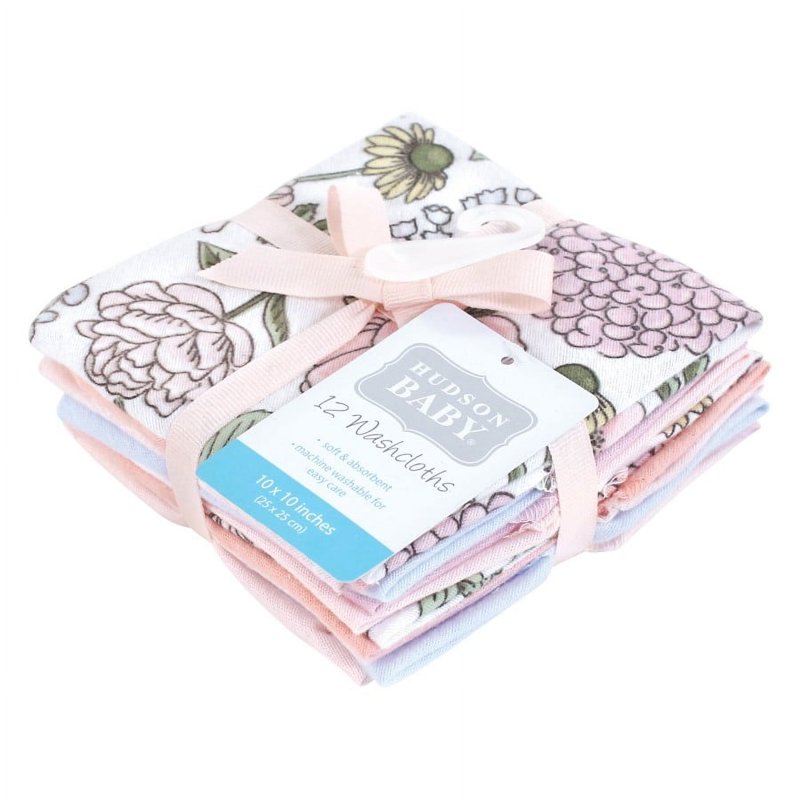 Baby Washcloths 12 Pack - Soft Cotton Poly Flannel for Baby Care & Bath