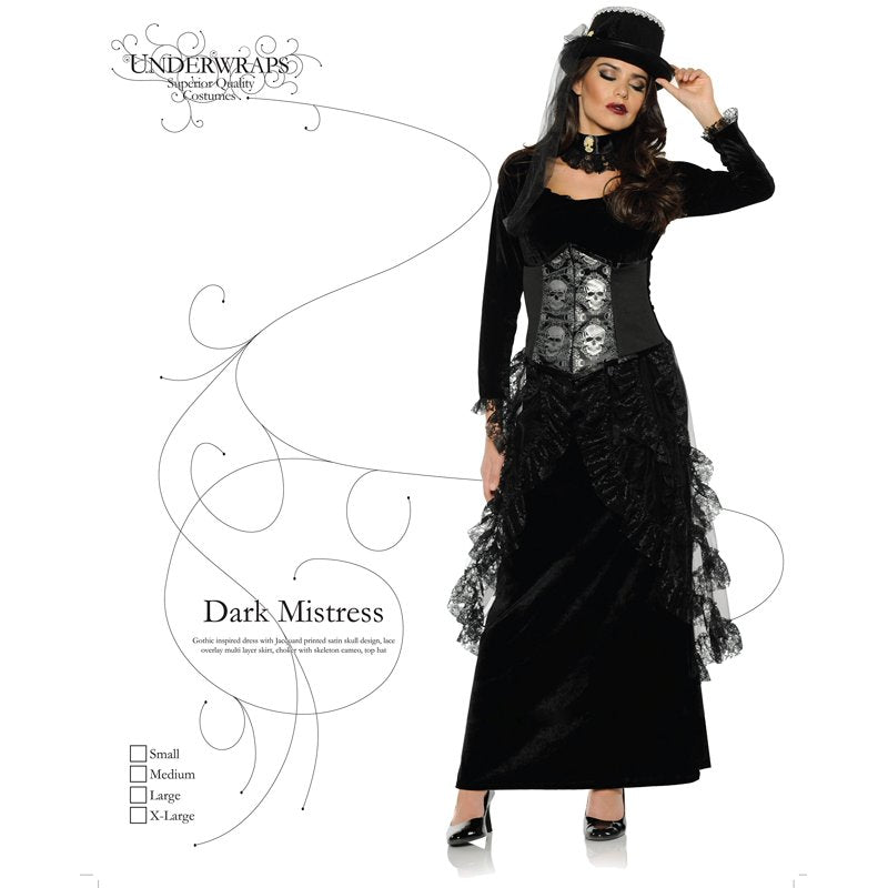Women's Gothic Victorian Vampire Costume with Skull Jacard Cincher - Dark Mistress, Variation S