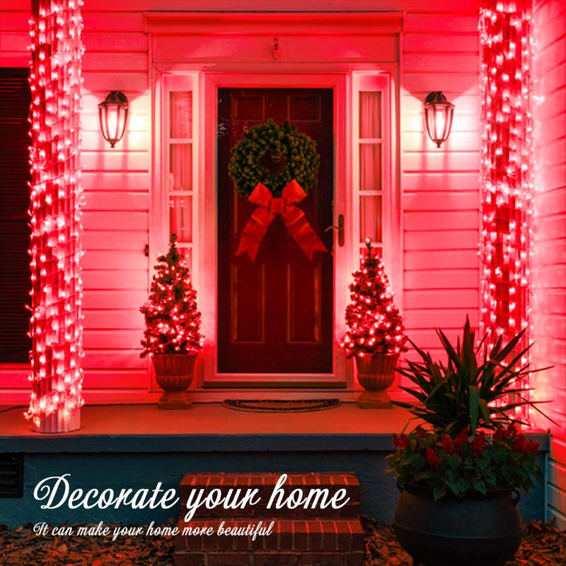 Red Indoor & Outdoor String Lights - 33ft 100 LED with 8 Modes, Waterproof Christmas Decorations