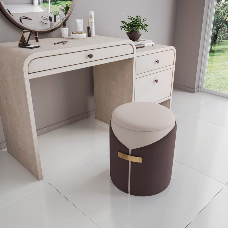 Two-Toned Vanity Stool Ottoman with Storage Compartment