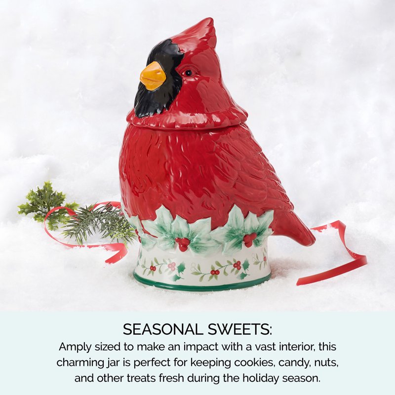 Cardinal Cookie Jar - Winterberry Holiday Decor, 10 in