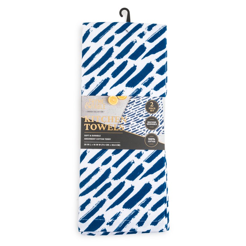 Cotton Terry Kitchen Towels Set - Blue & White, 2-Piece