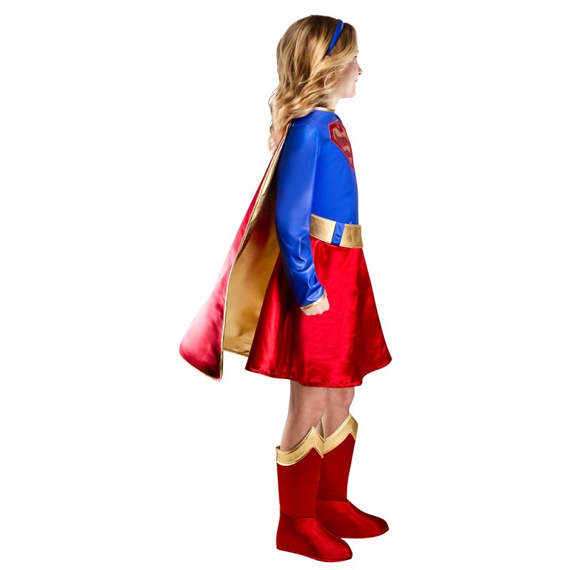 Kids Supergirl Deluxe Costume - Medium, Blue and Red Superhero Dress with Cape