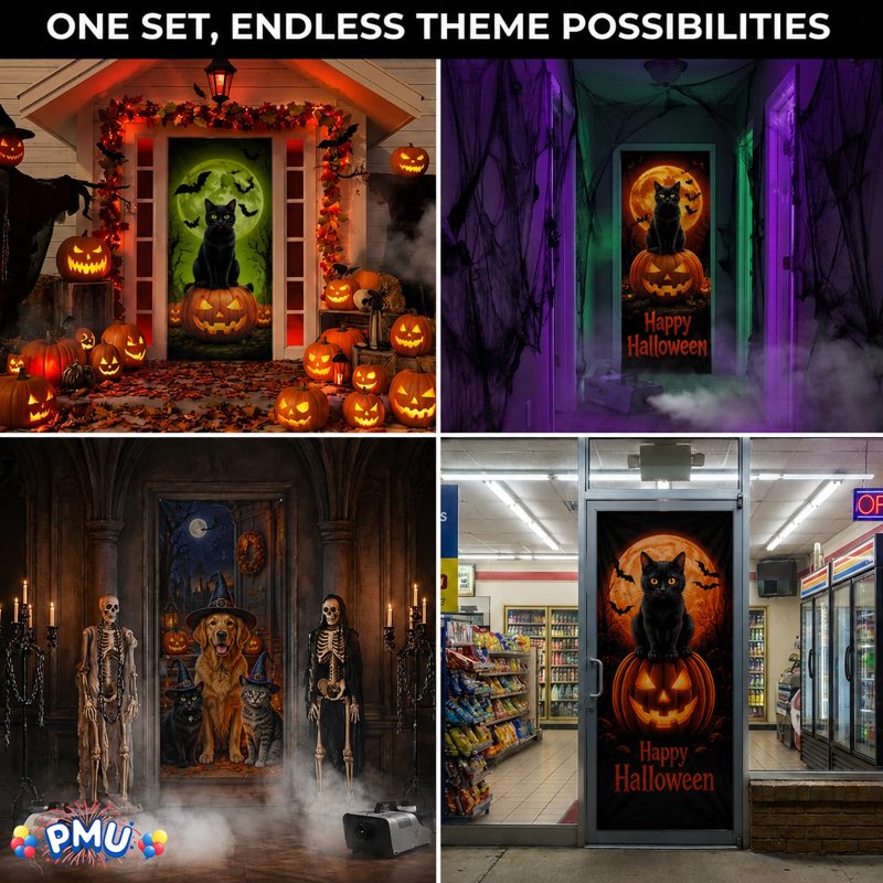 Halloween Door Cover Set - Spooky & Fun Door Decorations, 6 Bundles