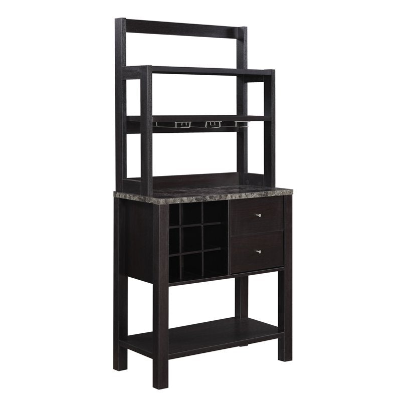 Newport Serving Bar with 9-Bottle Capacity - Dark Faux Marble/Espresso