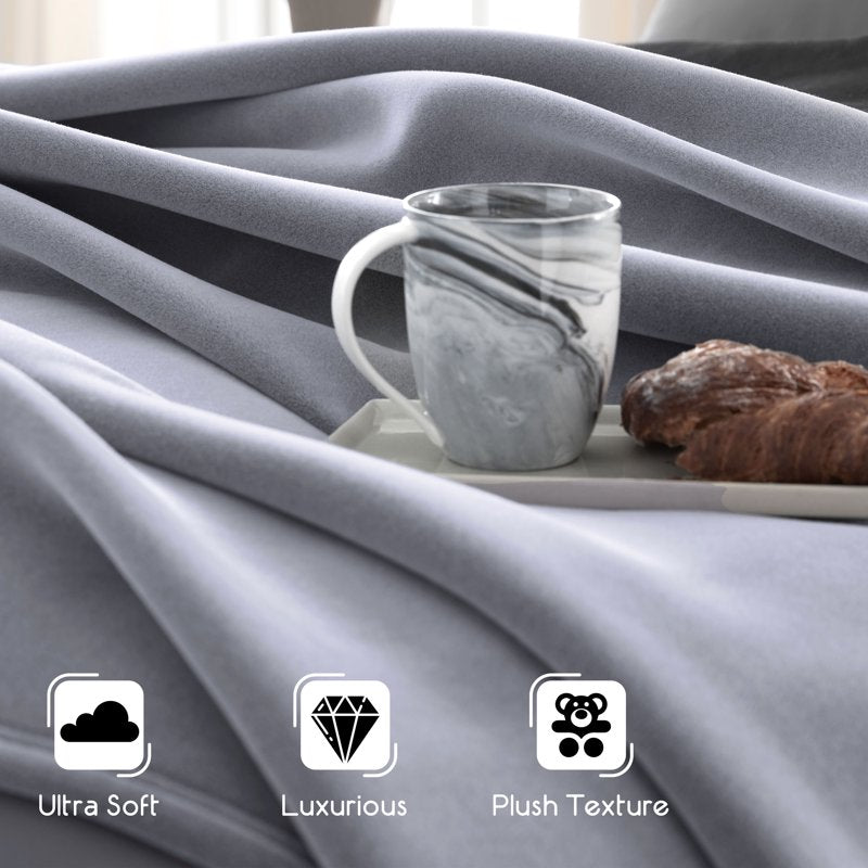 All-Season Fleece Throw Blanket - Full/Queen Grey Cozy Bed Layer