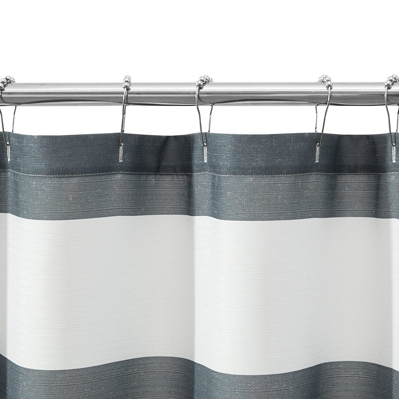 Shower Curtain - Gray Cabana Striped Printed Polyester, 72x72 Inches, Ribbed Texture - Curtain