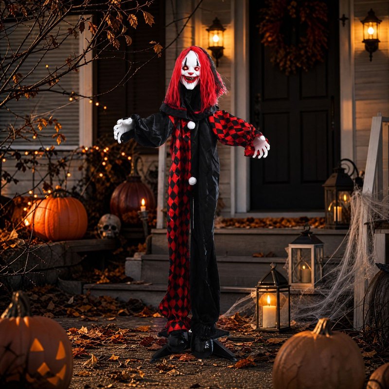 Halloween Animated Clown Decoration with Glowing Eyes - Spooky Yard & Indoor Prop