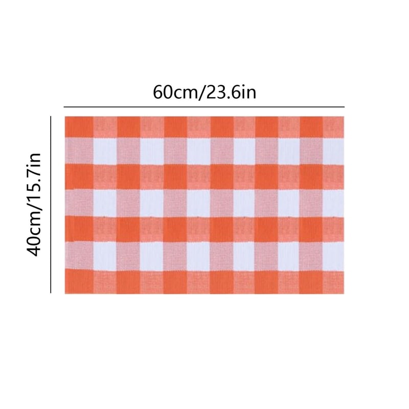 Halloween Fall Plaid Outdoor Rug - Orange Cotton Welcome Mat with Variation Y