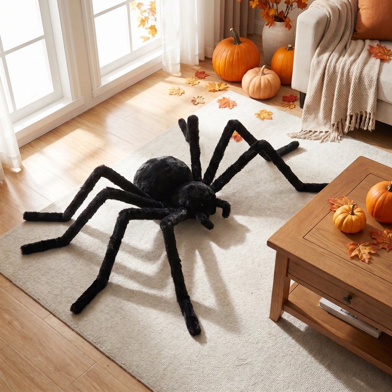 Large Black Fuzzy Sound-Activated Animated Spider - Halloween Indoor & Yard Decor - Variation L