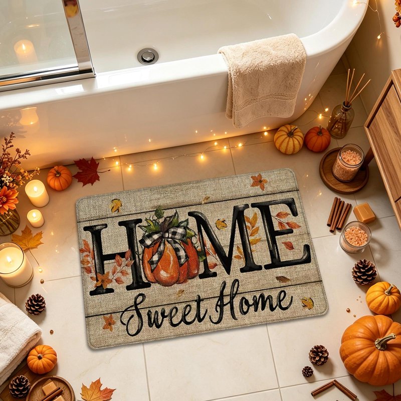 Autumn Pumpkin Sunflower Welcome Door Mat - Multicolor 012 - 16x24 Inch