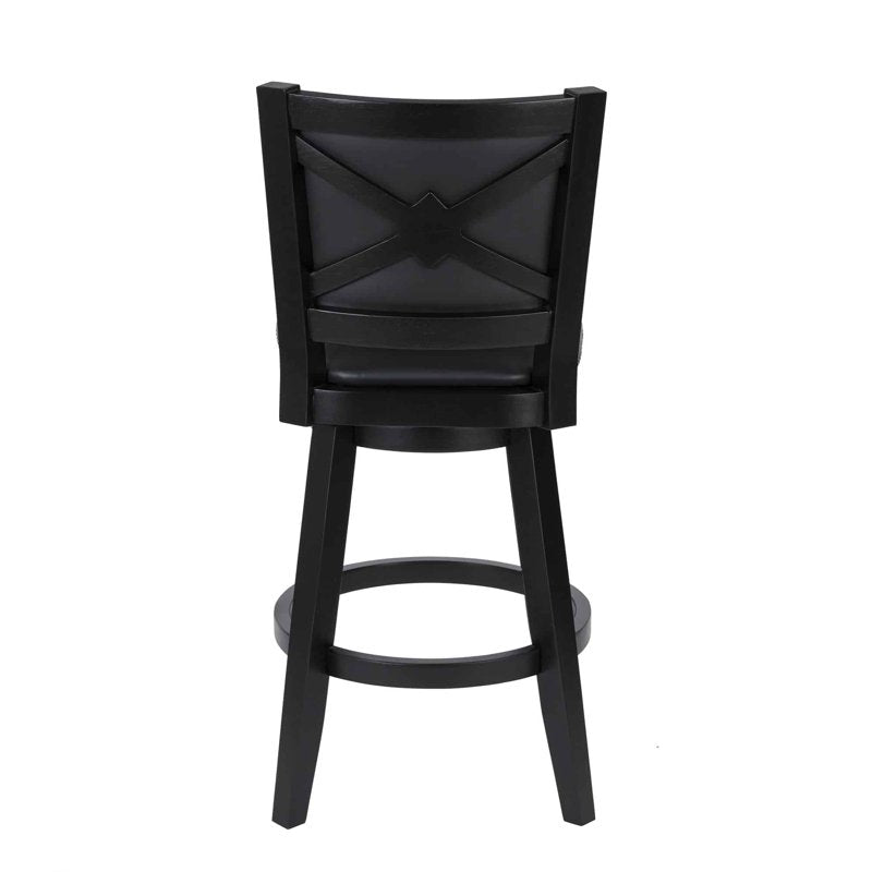 Bar Height Swivel Stool - Black Faux Leather Upholstery