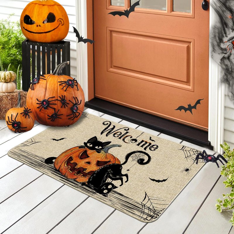 Halloween Door Mat Pumpkin Cat Gnomes Non-Slip Washable 31.5x19.7 Inch