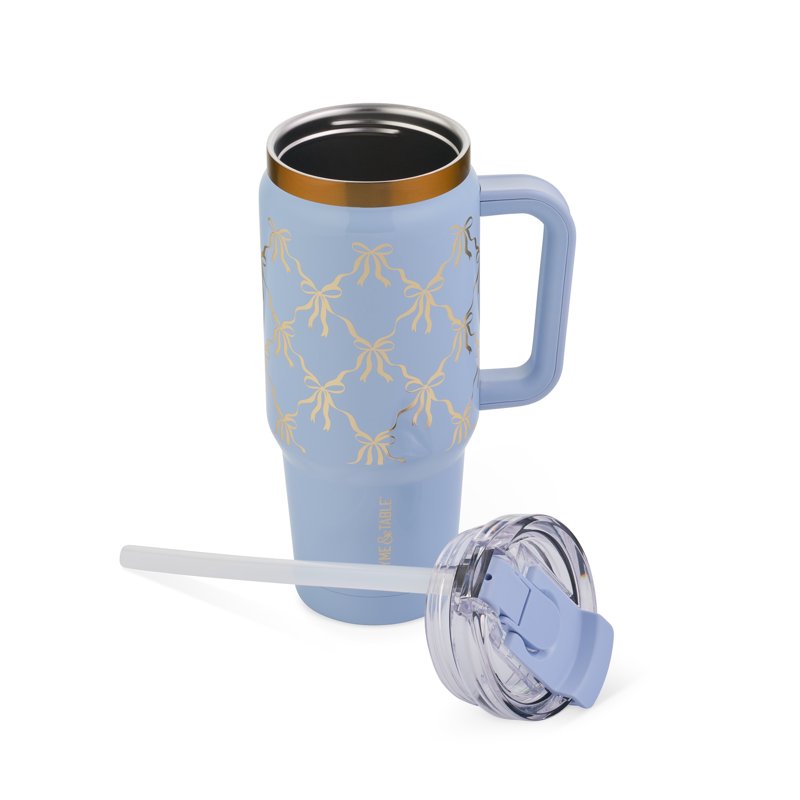 32 oz Stainless Steel Luna Tumbler with Handle & Dual Straw Lid - Blue Bow