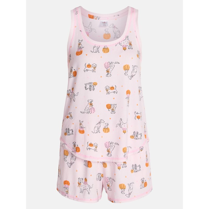 Pink Halloween Women's Hacci Knit Tank Top and Shorts Pajama Set - L
