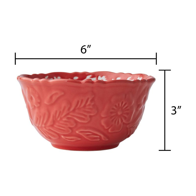 3-Piece Embossed Stoneware Serve Bowl Set - Vintage Floral Design
