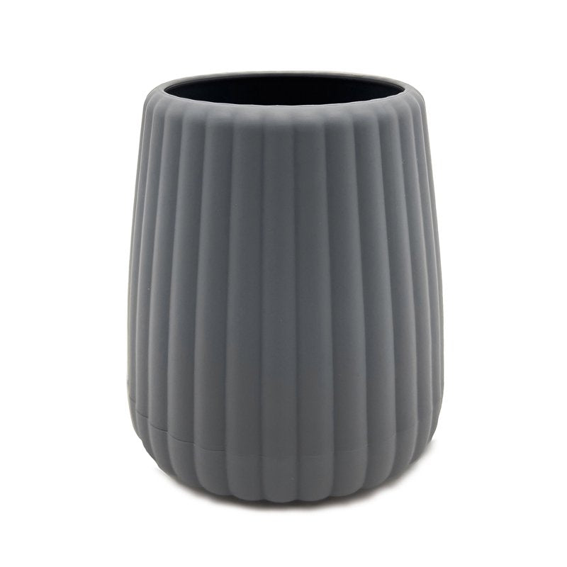 (3 Pack) Mainstays Rubberized Plastic Ribbed Toothbrush Holder, Gray - Countertop Bathroom Accessory