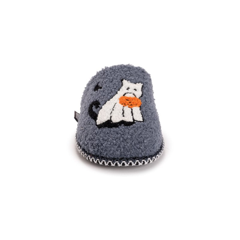 Women's Punch Needle Slippers - Halloween Fall Novelty Slouch Shoes - Grey Cat S (5-6)