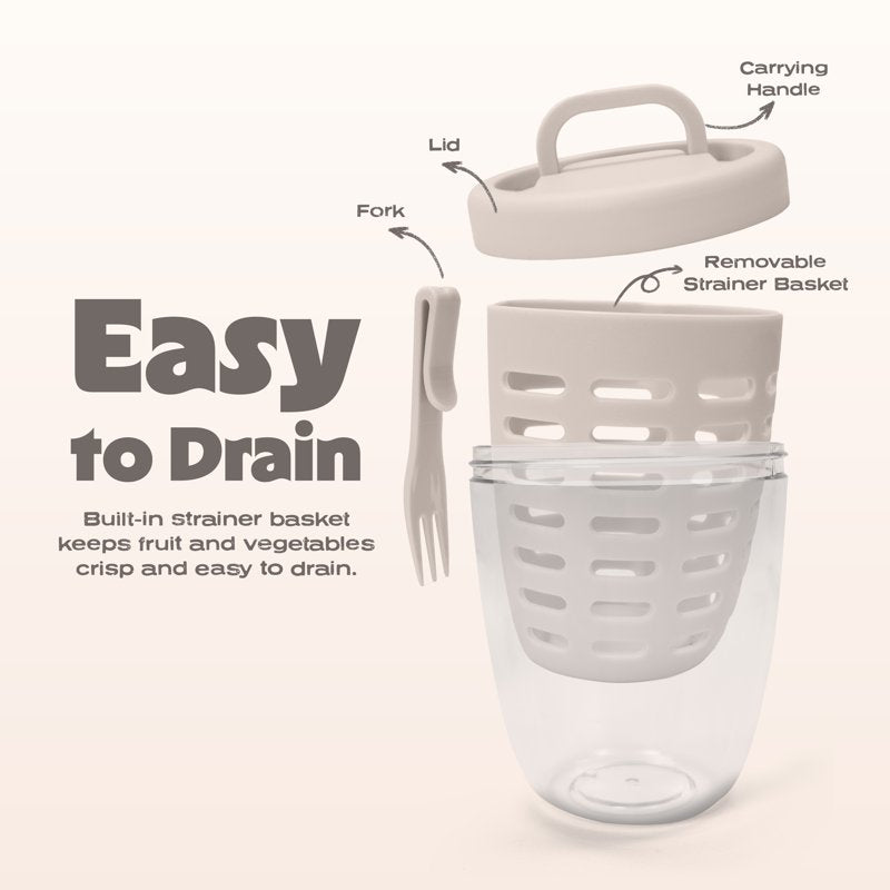 Berry Cup with Removable Colander & Fork - Taupe, BPA-Free