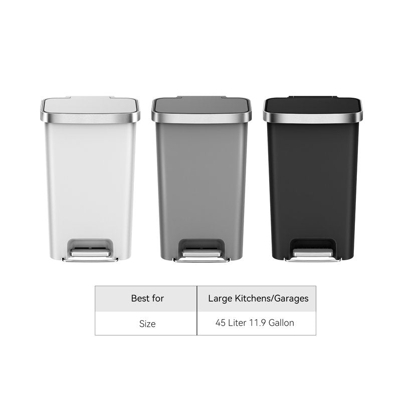 11.9 Gallon Kitchen Trash Can - Plastic Step Bin with Soft Close Lid - Gray