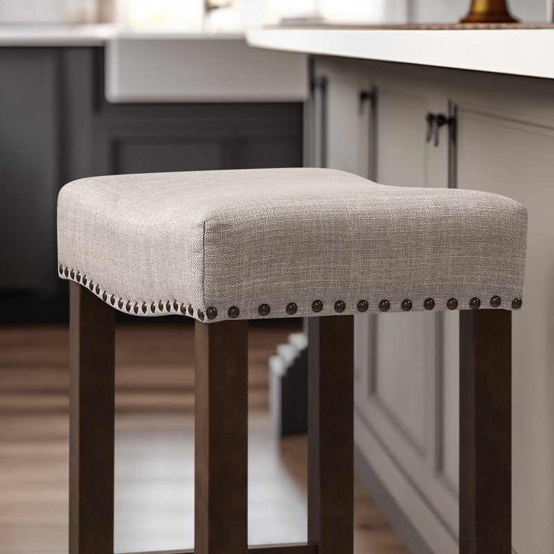 29" Backless Saddle Bar Stool Set of 4 - Gray Wood Upholstered