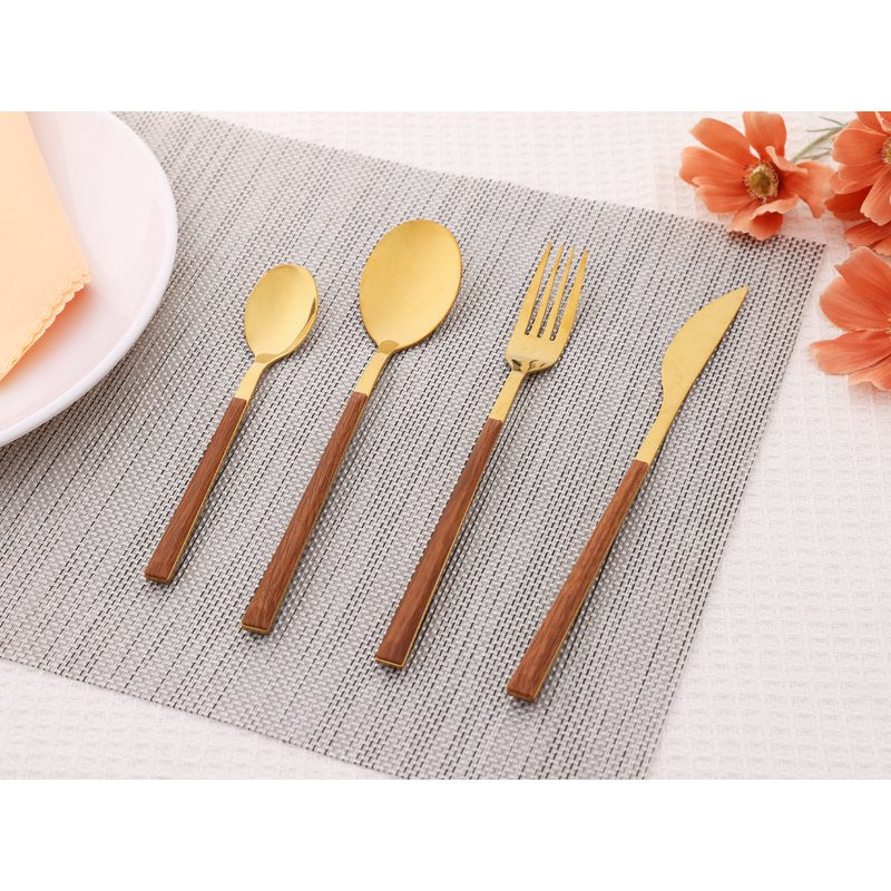 Stainless Steel Mirror Polished Flatware Set - Gold 4 Pcs