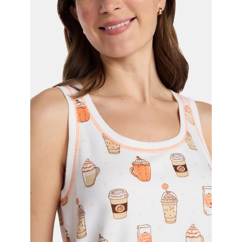 Winter White Coffee Halloween Women's Hacci Knit Pajama Set with Tank Top & Shorts XS
