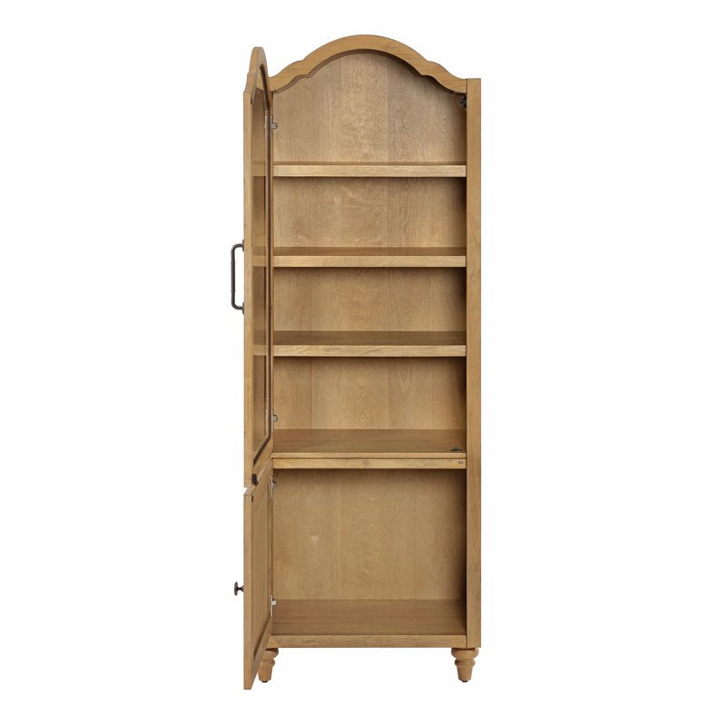 Farmhouse Dining Hutch Cabinet with Tempered Glass - Rustic Brown