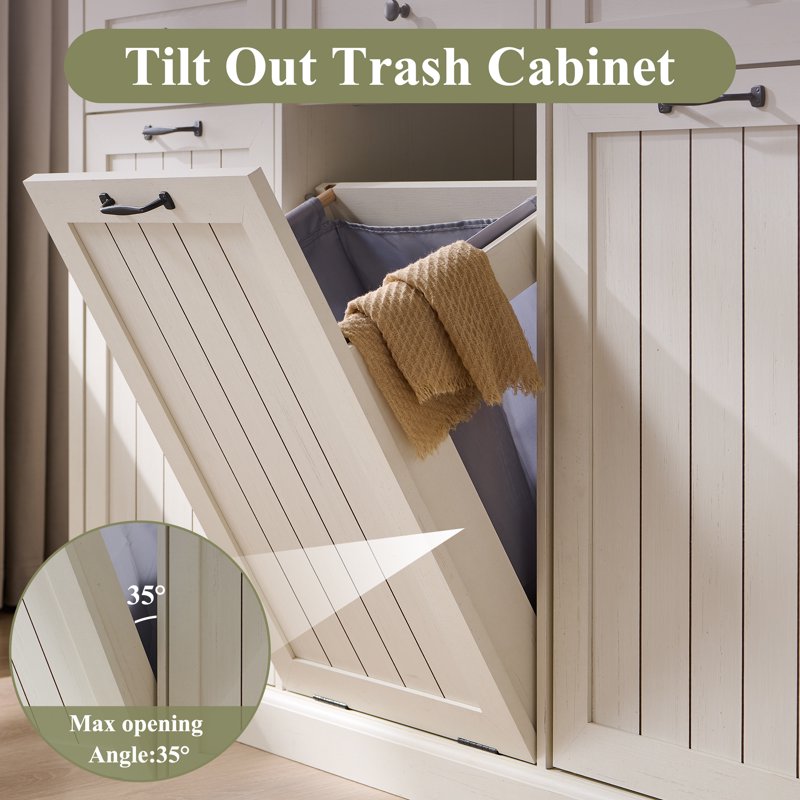 Triple Tilt Out Trash Can Cabinet - 20 Gallon Farmhouse Style - White