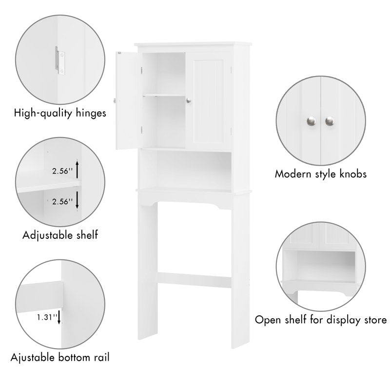 Over Toilet Storage Cabinet with 2 Doors & Adjustable Shelves - White Bathroom Organizer