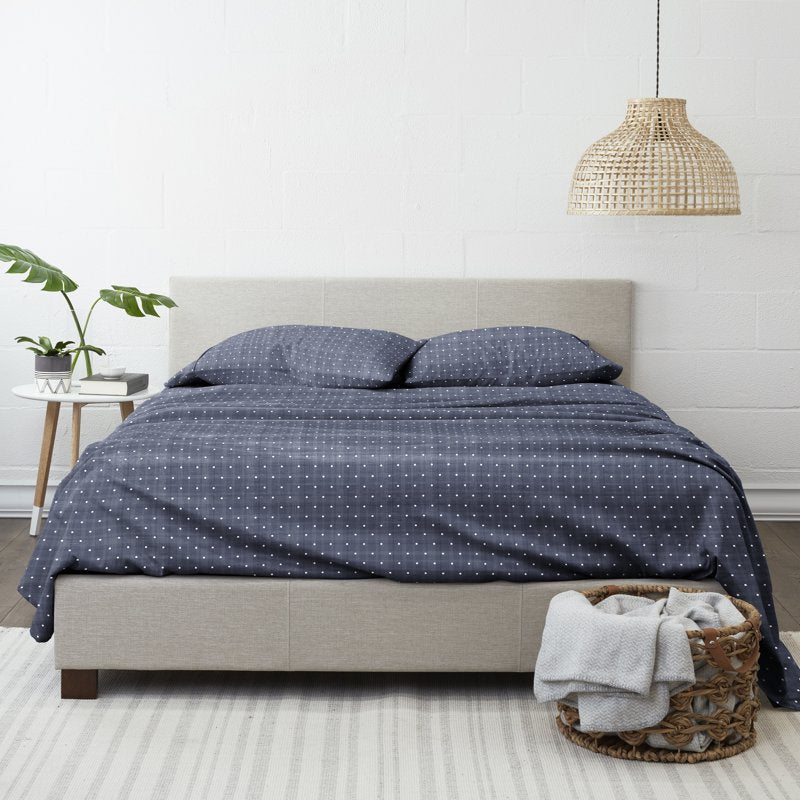 Microfiber Bed Sheets Set - Navy Polka Dot, Queen - Soft & Wrinkle-Resistant