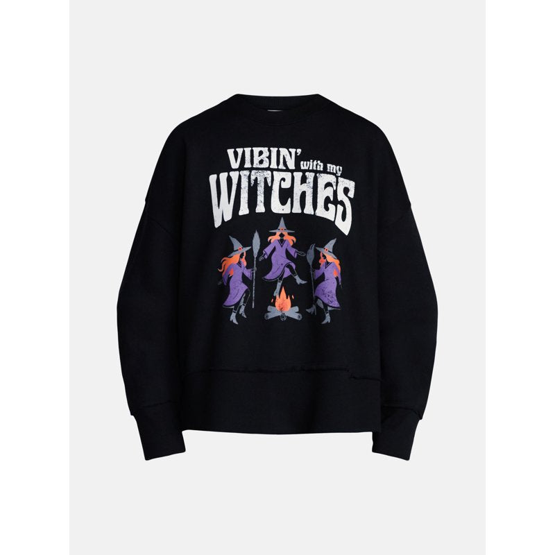 Women's Halloween Graphic Fleece Sweatshirt - My Witches Black Soot L - Cozy Costume Alternative